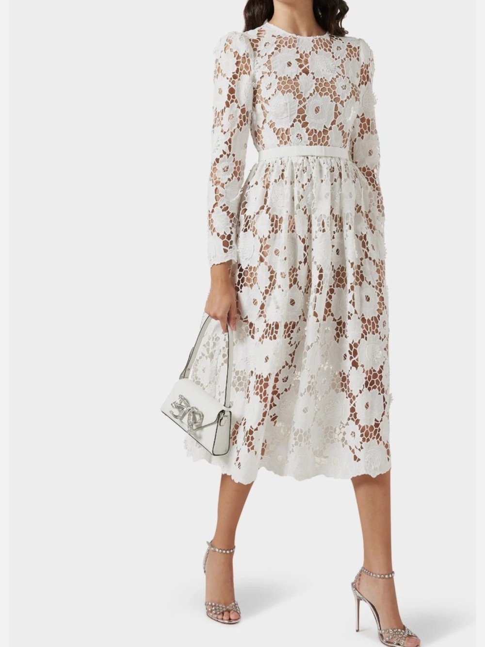 Self-Portrait White Floral Lace Midi Dress